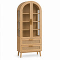 Elegant RidgeAndRung cristaleira with arched elements in a warm brown finish, showcasing its stylish display cabinet design.