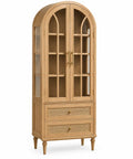 Elegant RidgeandRung cristaleira with arched design in warm brown finish, showcasing glass display elements and decorative wood accents.