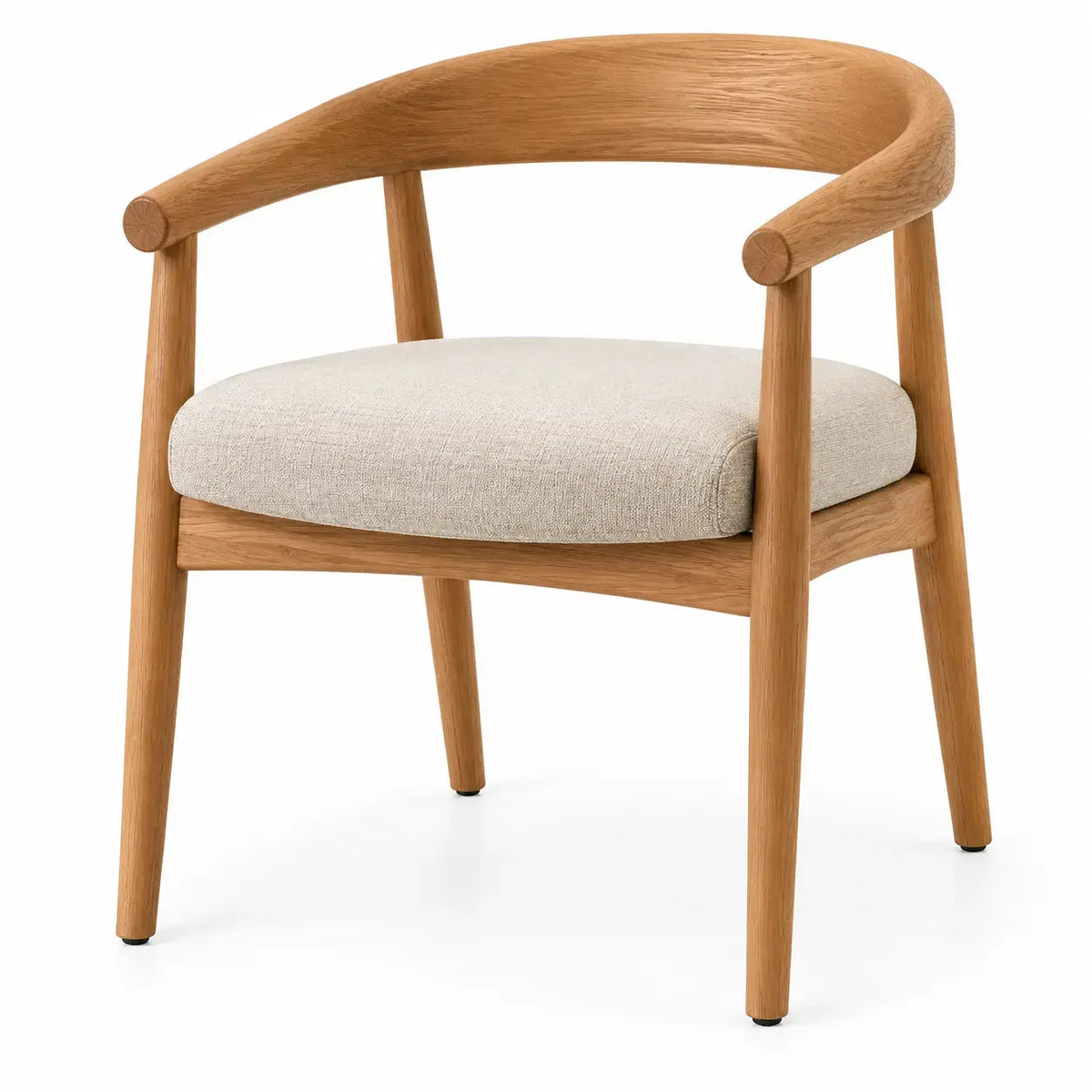 Ridgeandrung curved line chair in brown and beige with smooth wooden legs and modern design, shown from a front angle.