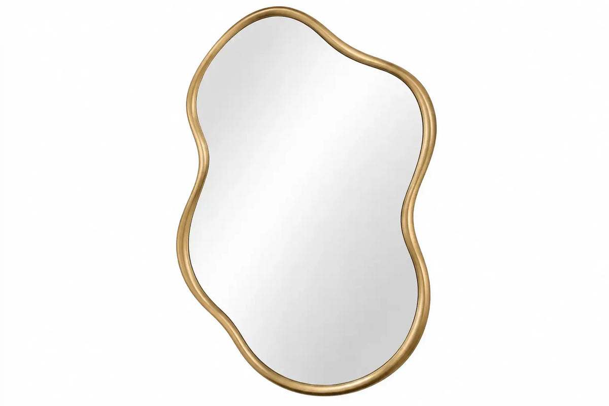 Decorative gold organic contoured wall mirror by RidgeandRung, featuring a unique abstract shape and sleek gold finish.