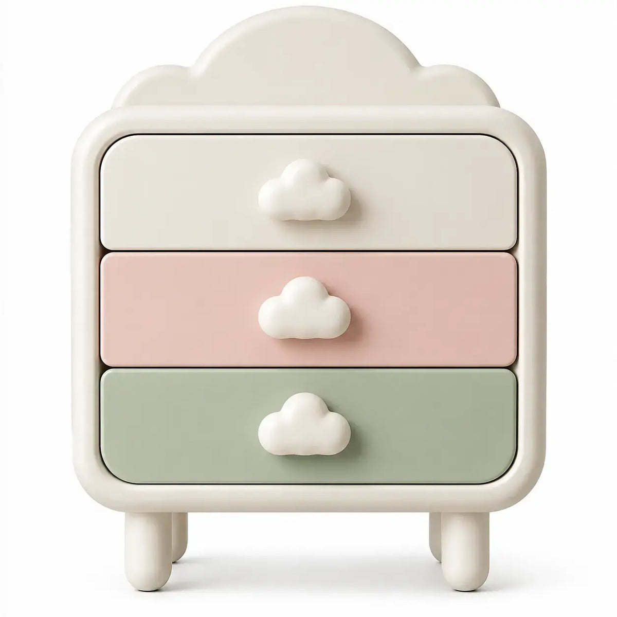 Ridgeandrung cloud motif support table in white, pink, and green with a playful, decorative design for living spaces.